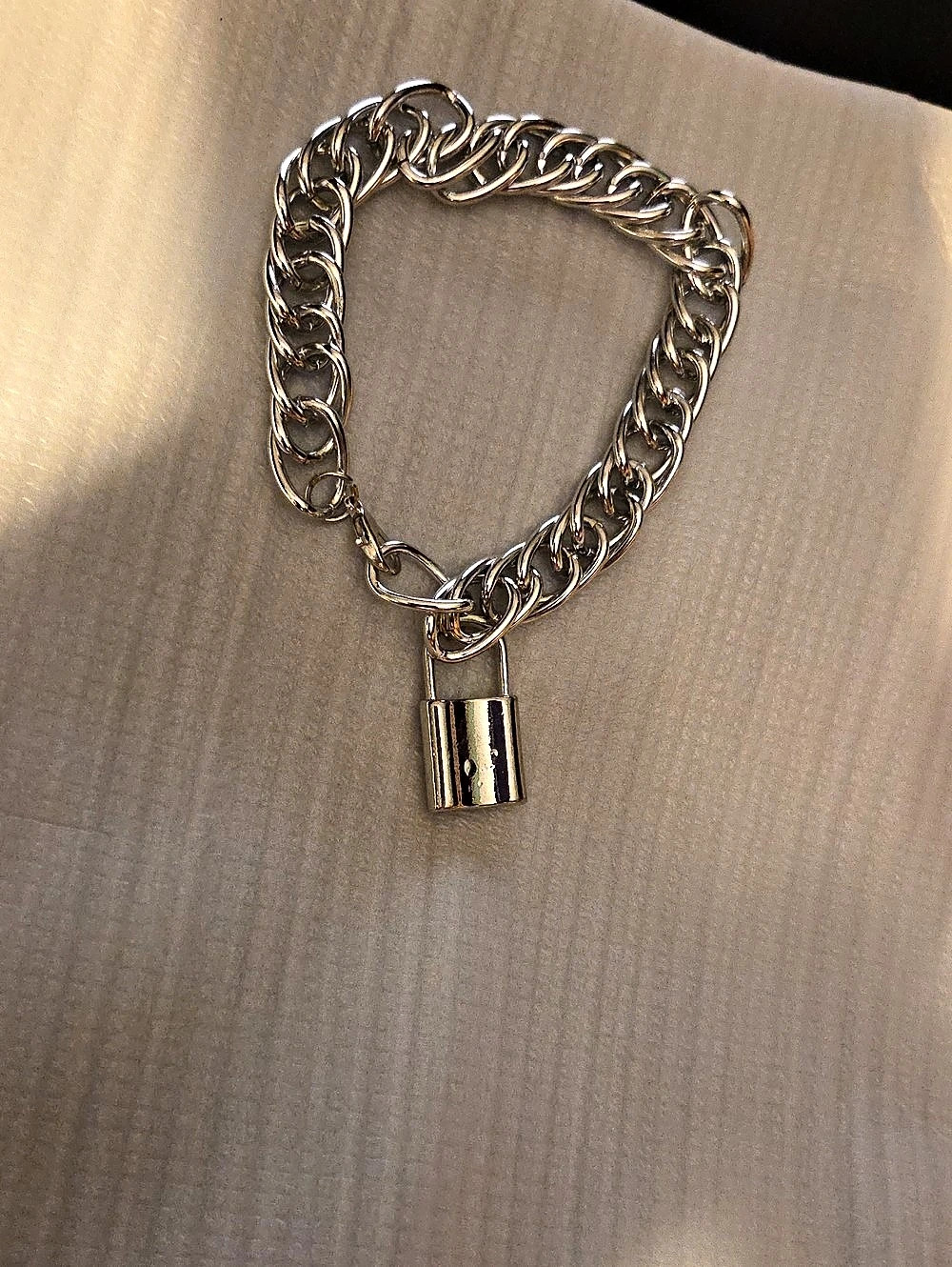 Silver-Tone Chain Padlock Bracelet